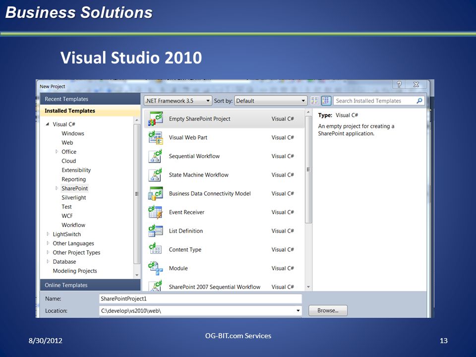 Visual Studio 2010 Business Solutions head OG-BIT.com Services
