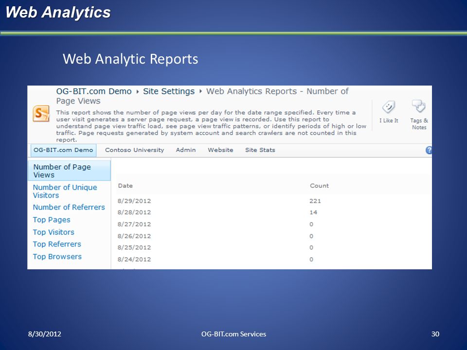 Web Analytics Web Analytic Reports head 8/30/2012 OG-BIT.com Services