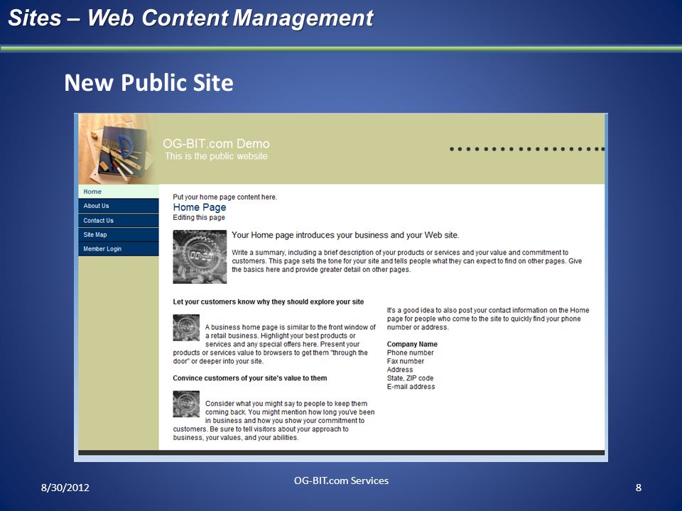 New Public Site Sites – Web Content Management head