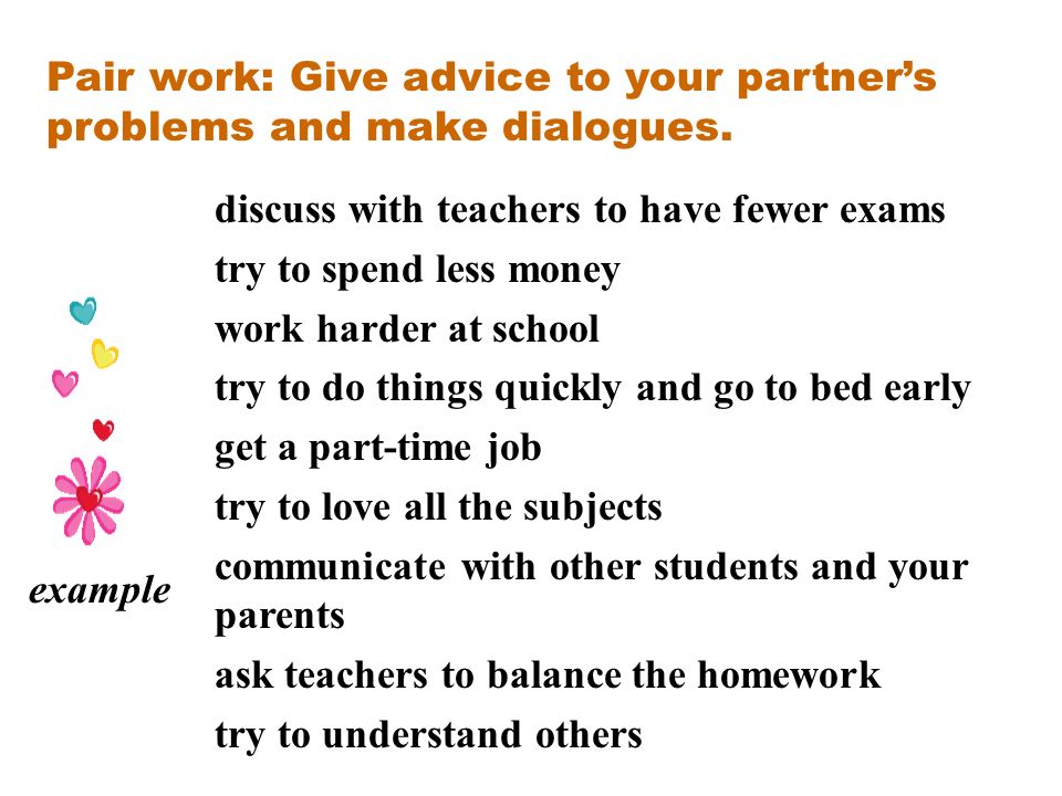 Pair work: Give advice to your partner’s