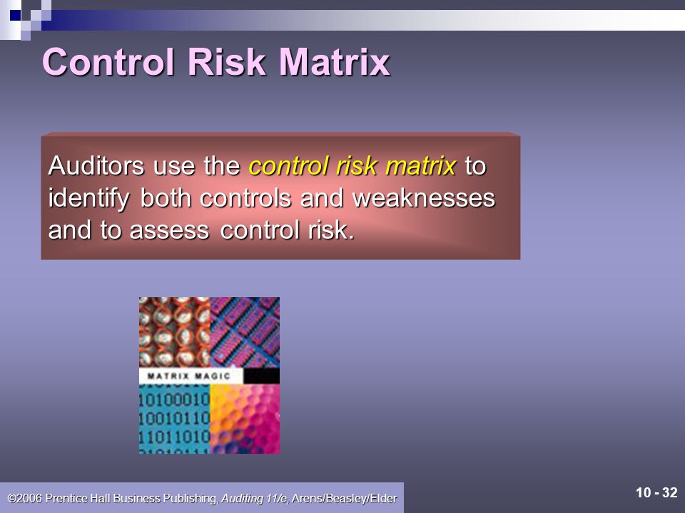 Control Risk Matrix Auditors use the control risk matrix to