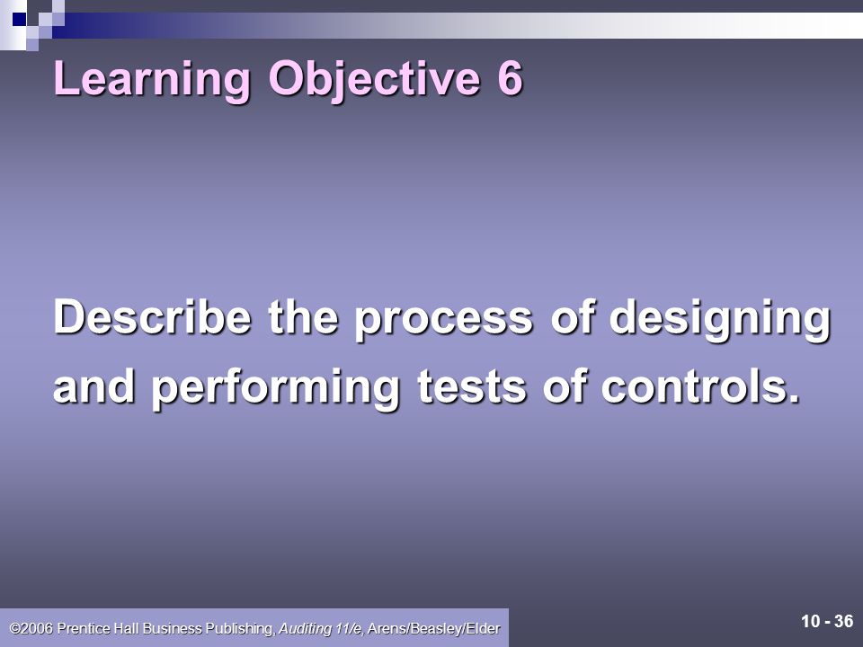 Learning Objective 6 Describe the process of designing and performing tests of controls.