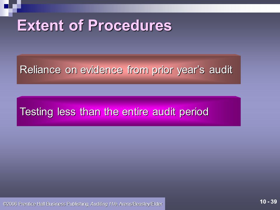 Extent of Procedures Reliance on evidence from prior year’s audit