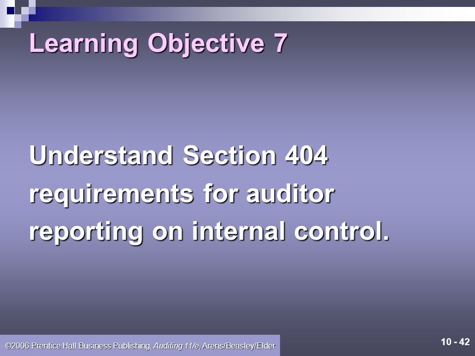Learning Objective 7 Understand Section 404 requirements for auditor reporting on internal control.
