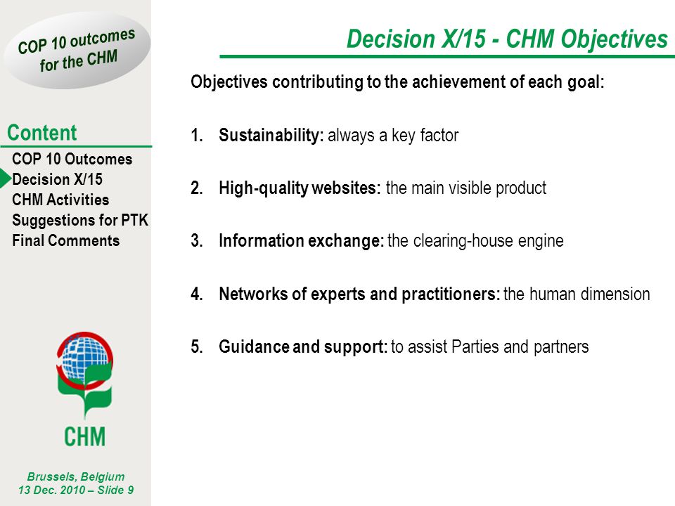 Decision X/15 - CHM Objectives