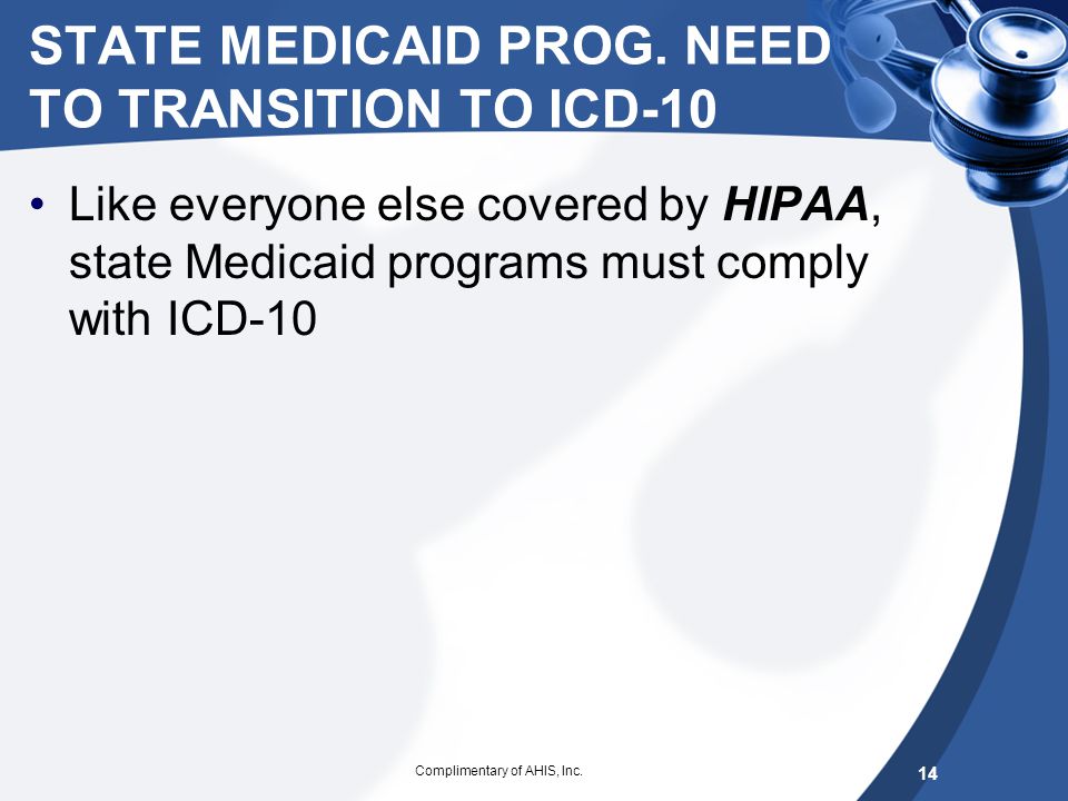 STATE MEDICAID PROG. NEED TO TRANSITION TO ICD-10