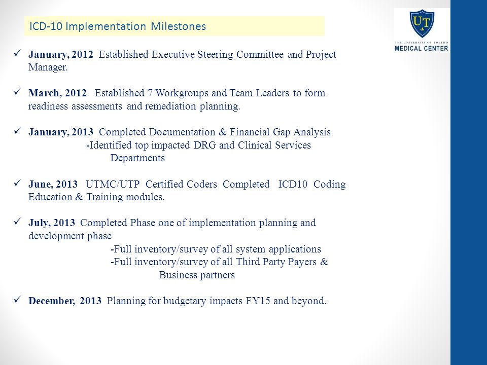 ICD-10 Implementation Milestones