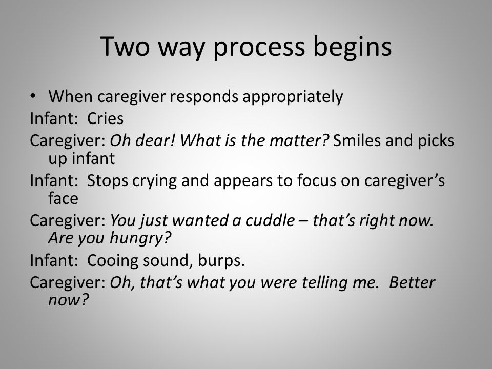 Two way process begins When caregiver responds appropriately
