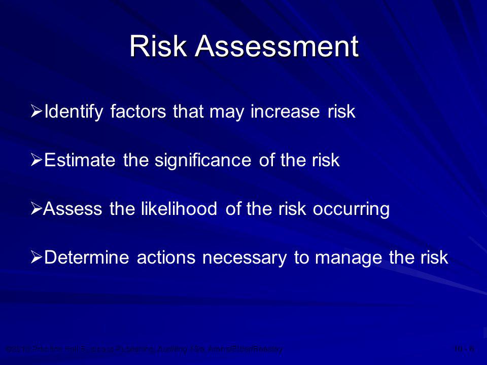 Risk Assessment Identify factors that may increase risk