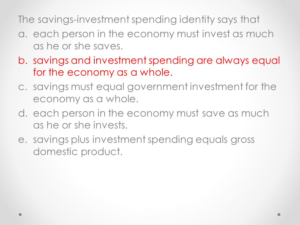 The savings-investment spending identity says that