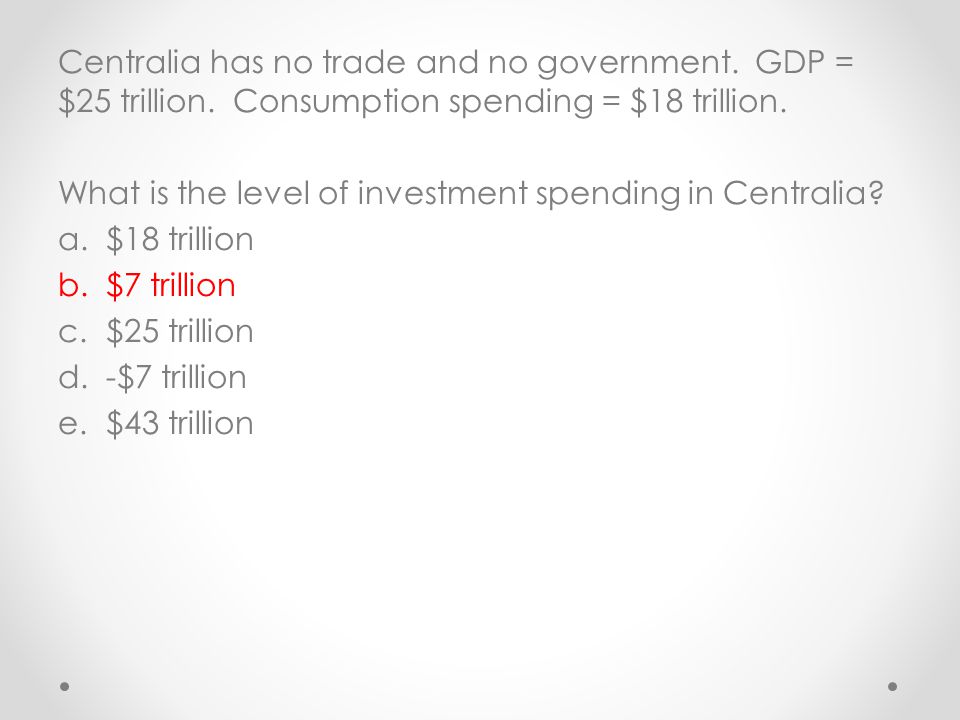 Centralia has no trade and no government. GDP = $25 trillion