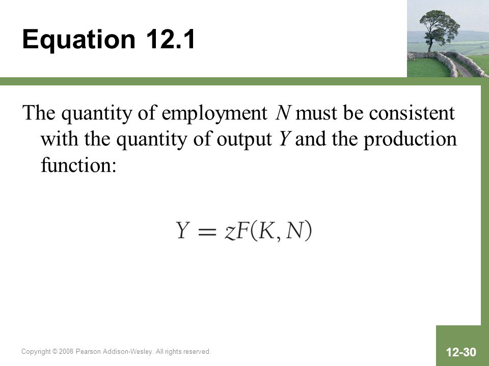 Equation 12.1 The quantity of employment N must be consistent with the quantity of output Y and the production function: