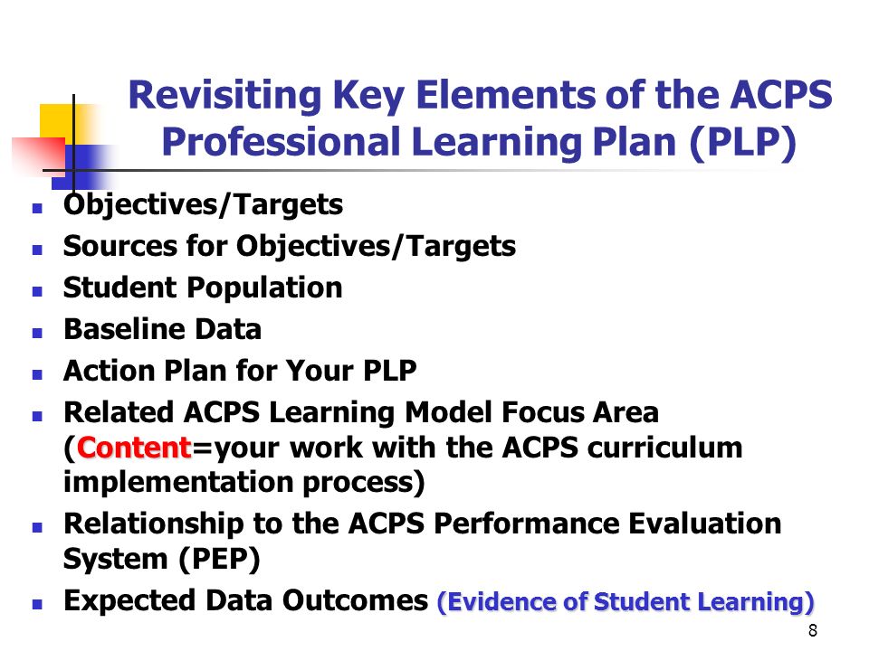 Revisiting Key Elements of the ACPS Professional Learning Plan (PLP)