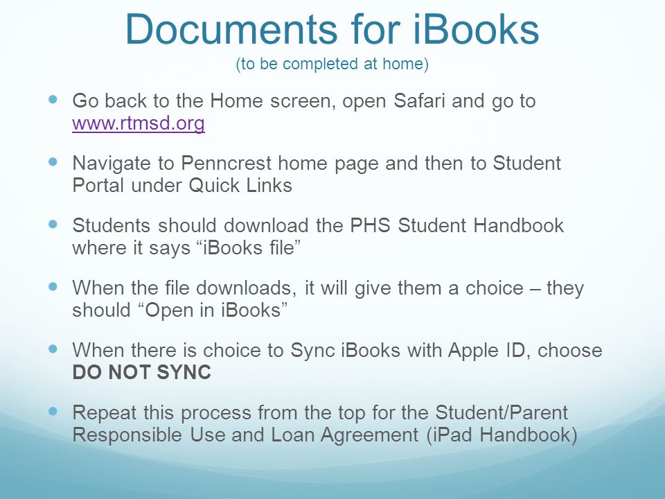 Documents for iBooks (to be completed at home)