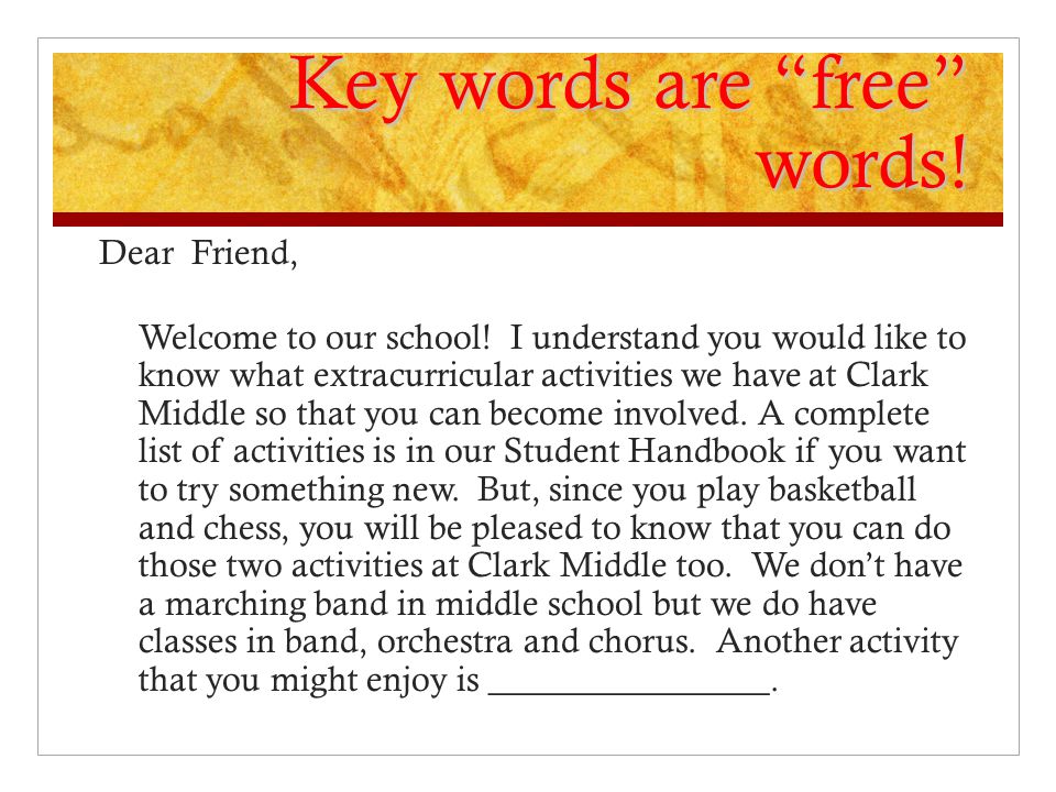 Key words are free words!
