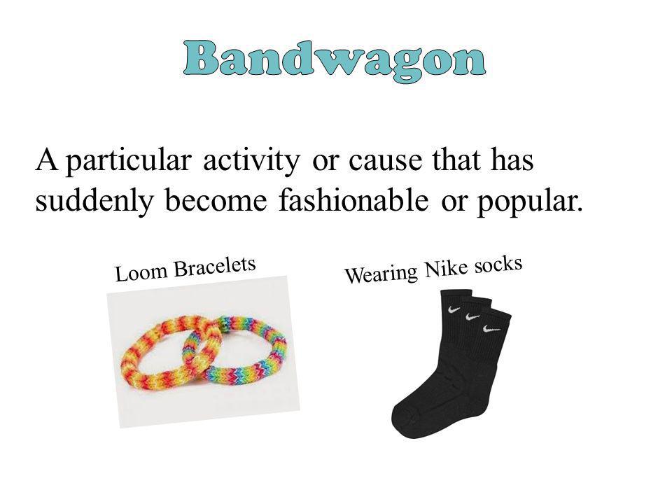Bandwagon A particular activity or cause that has suddenly become fashionable or popular. Loom Bracelets.