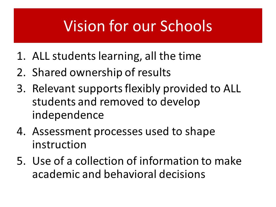 Vision for our Schools ALL students learning, all the time
