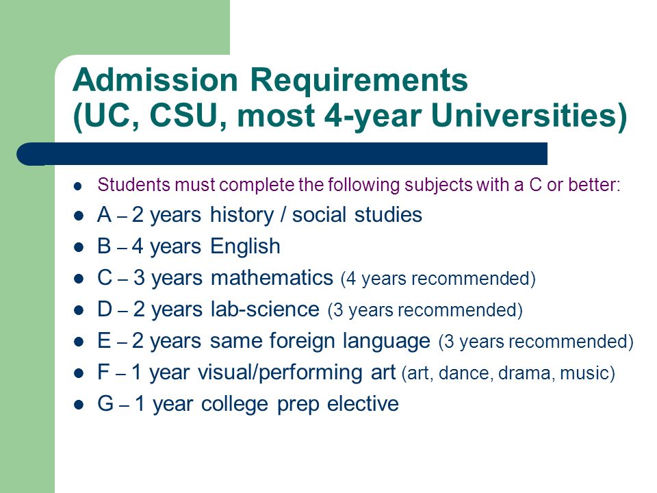 Admission Requirements (UC, CSU, most 4-year Universities)