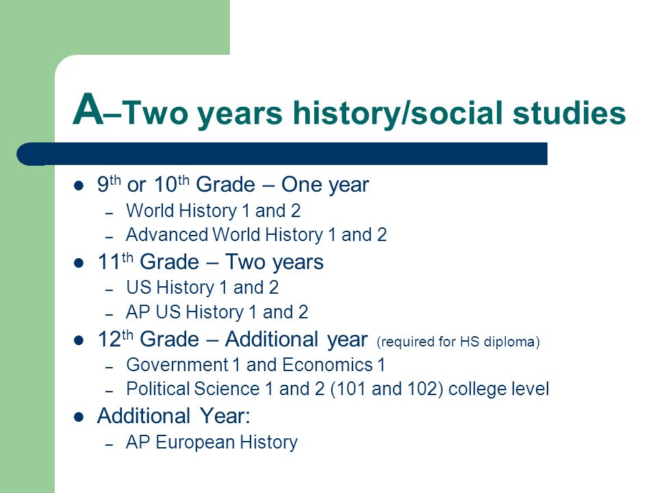 A–Two years history/social studies