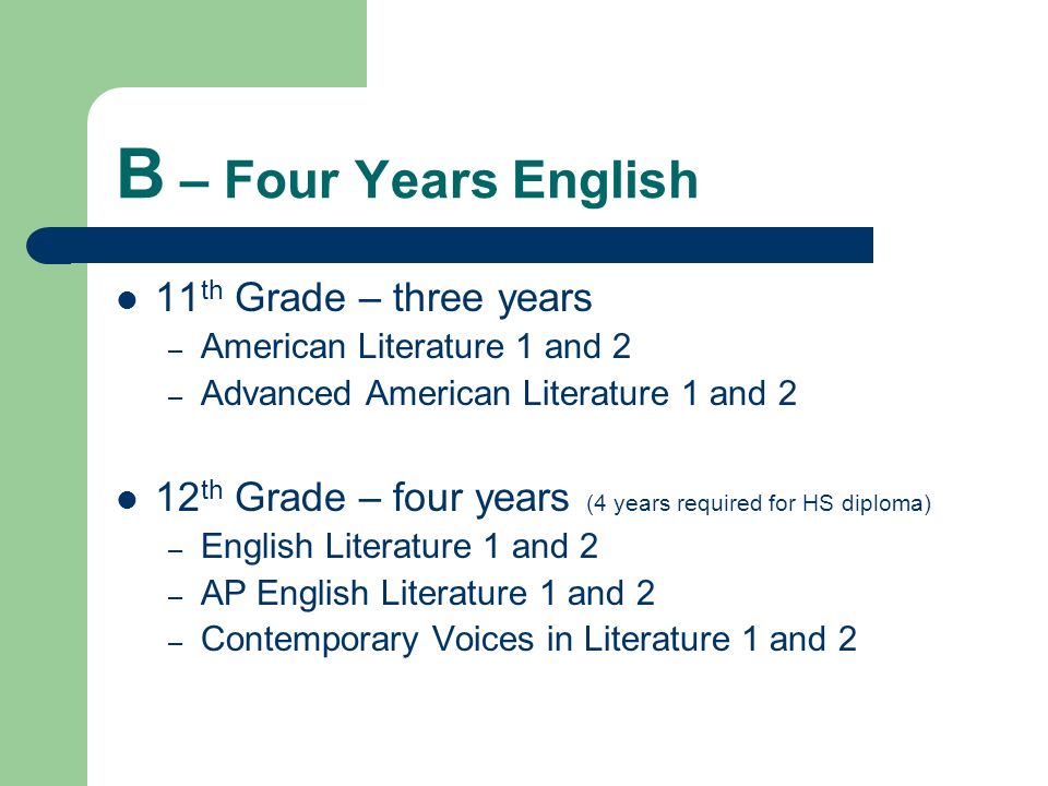 B – Four Years English 11th Grade – three years
