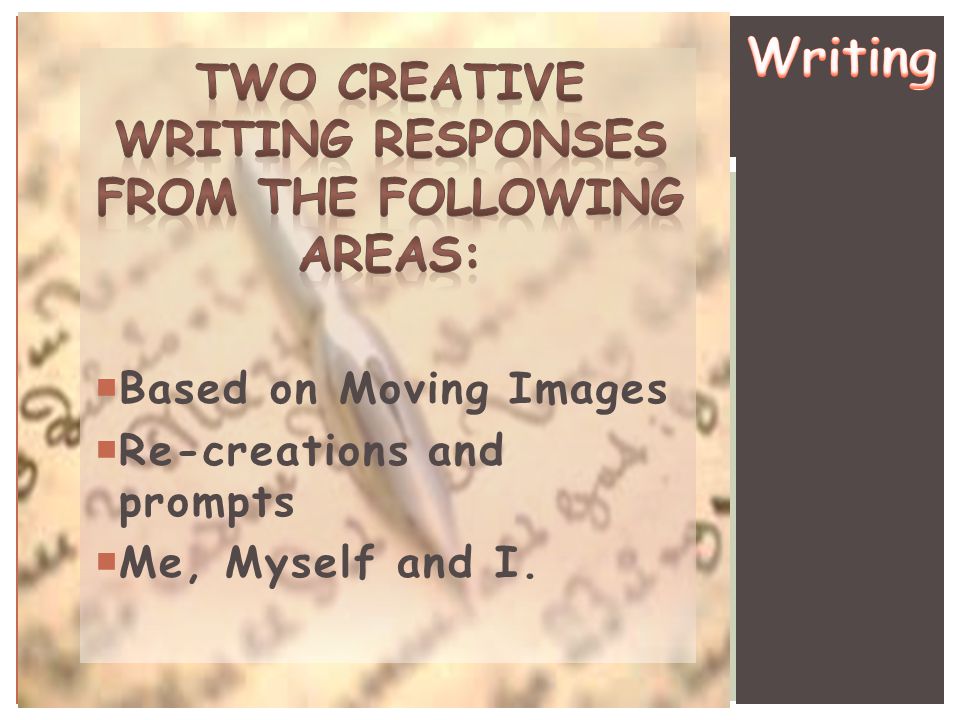 Two creative writing responses from the following areas: