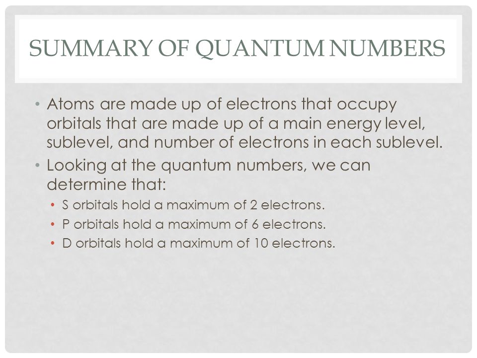 Summary of quantum numbers