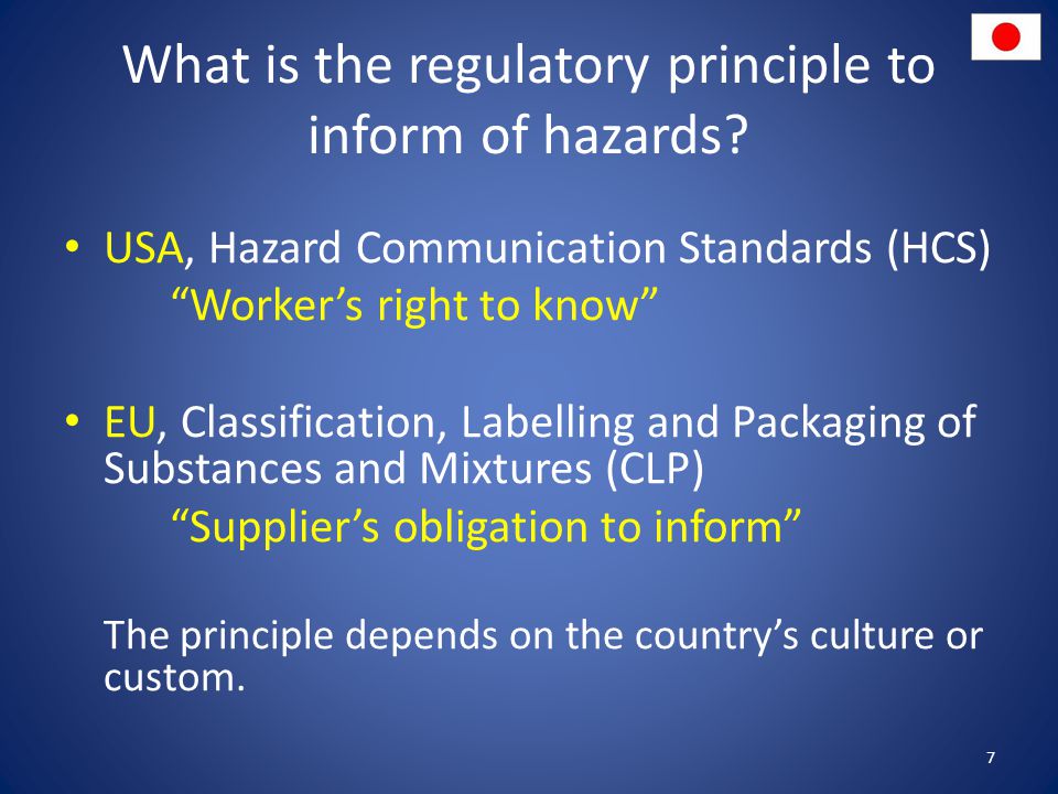 What is the regulatory principle to inform of hazards
