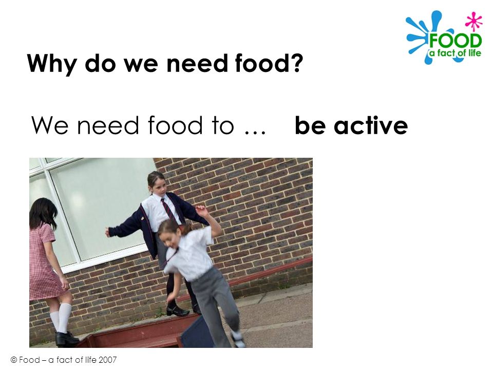 Why do we need food We need food to … be active