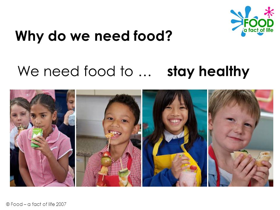 Why do we need food We need food to … stay healthy