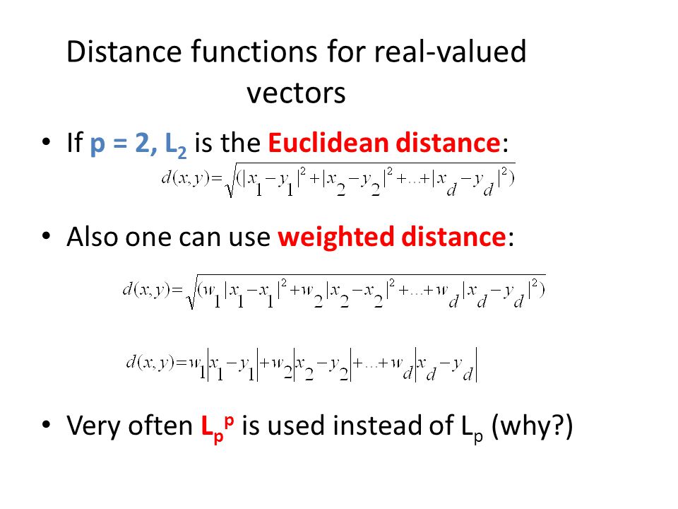 Distance functions for real-valued vectors