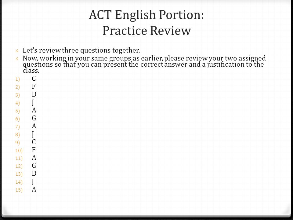 ACT English Portion: Practice Review