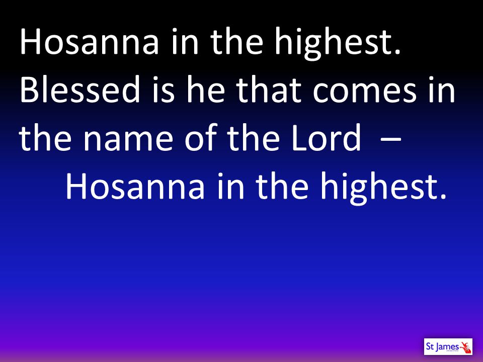 Hosanna in the highest. Blessed is he that comes in the name of the Lord –