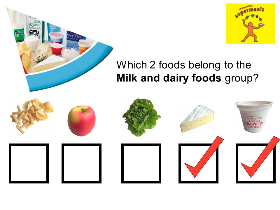 Which 2 foods belong to the Milk and dairy foods group