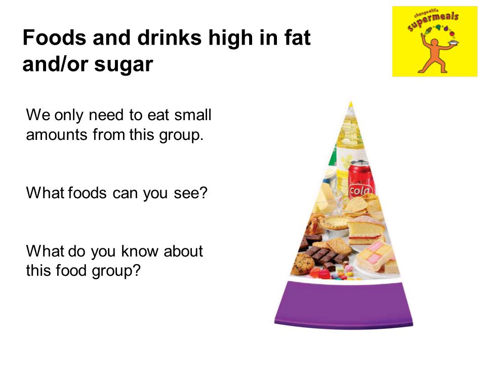 Foods and drinks high in fat and/or sugar