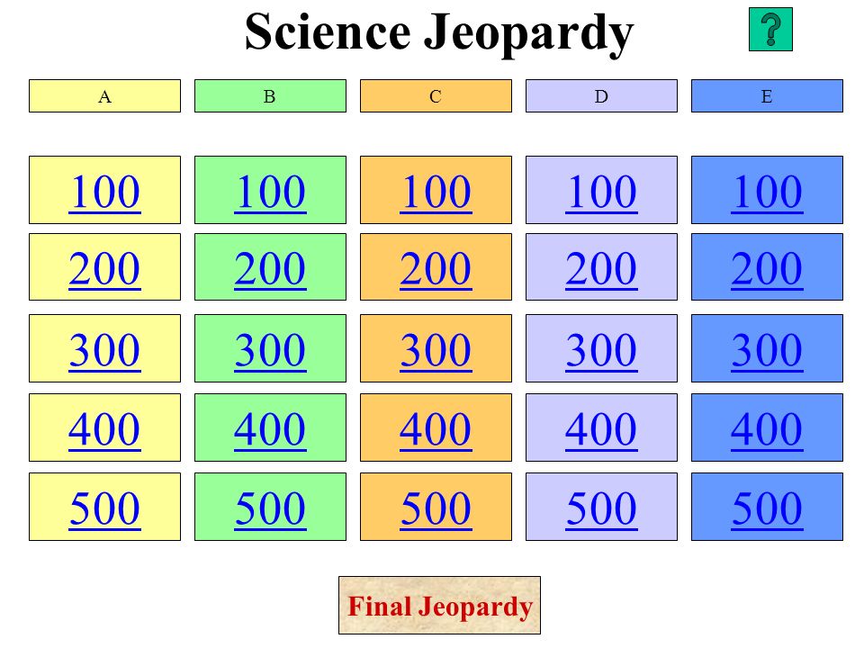 Science Jeopardy A. B. C. D. E