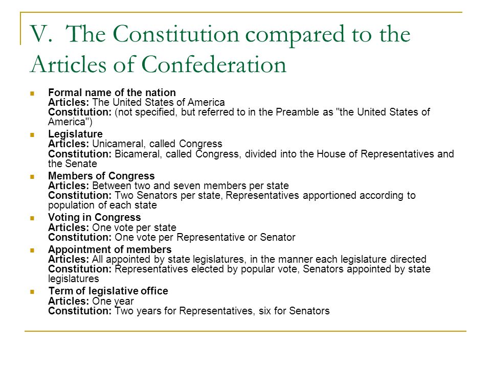 articles of confederation v constitution