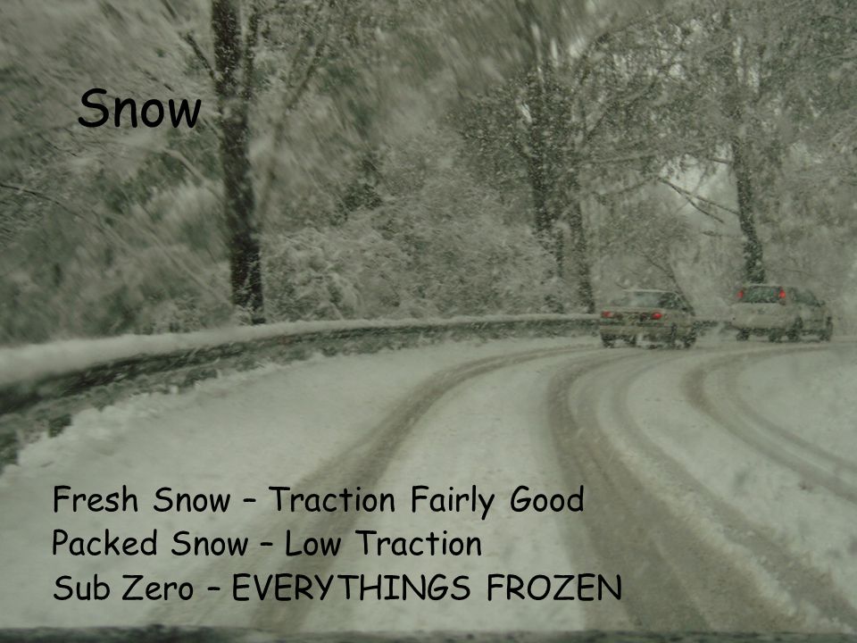 Snow Fresh Snow – Traction Fairly Good Packed Snow – Low Traction