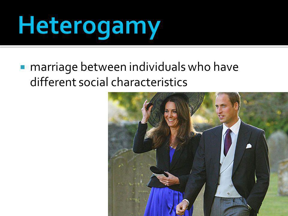 Heterogamy marriage between individuals who have different social characteristics