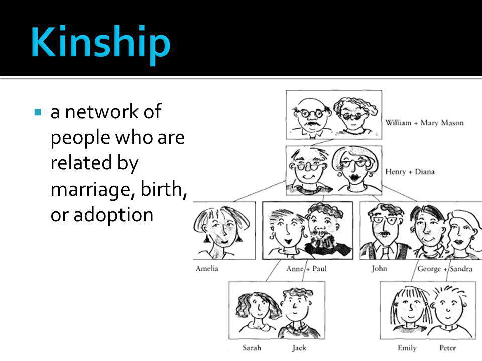 Kinship a network of people who are related by marriage, birth, or adoption