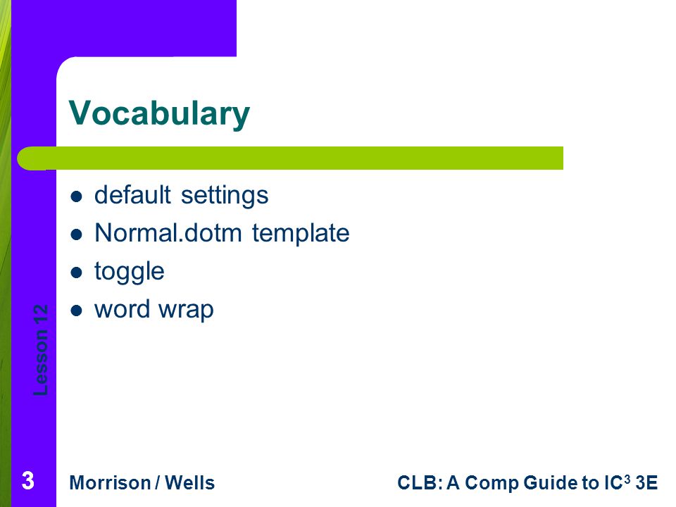Vocabulary default settings Normal.dotm template toggle word wrap 3 3