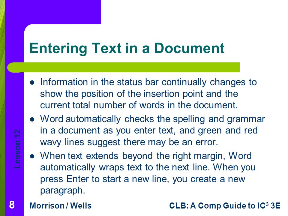 Entering Text in a Document