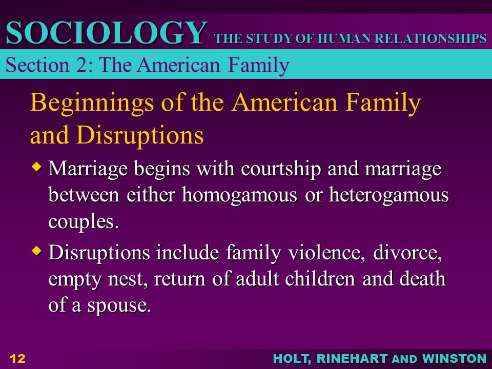 Beginnings of the American Family and Disruptions