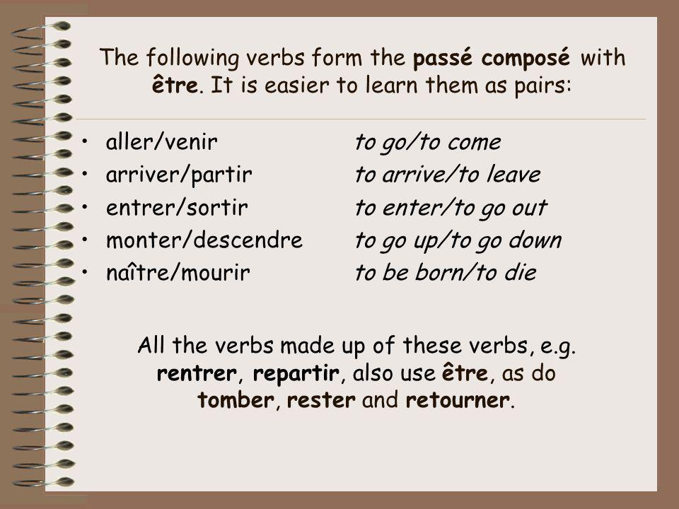 The following verbs form the passé composé with être