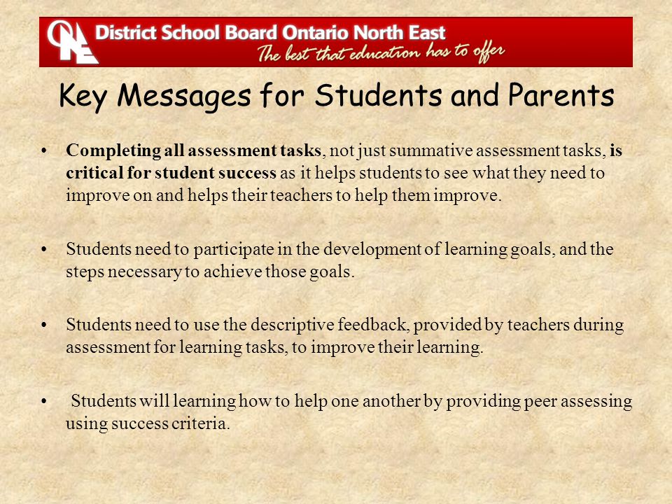 Key Messages for Students and Parents