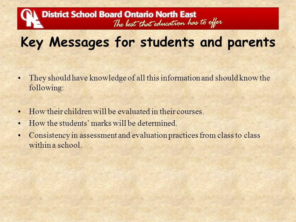 Key Messages for students and parents