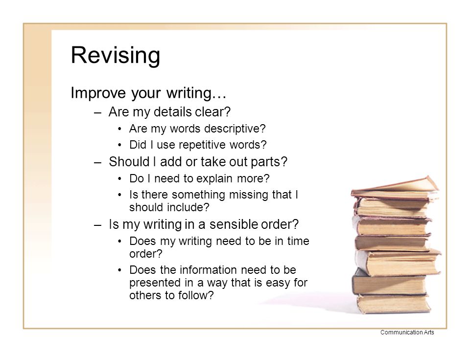 Revising Improve your writing… Are my details clear