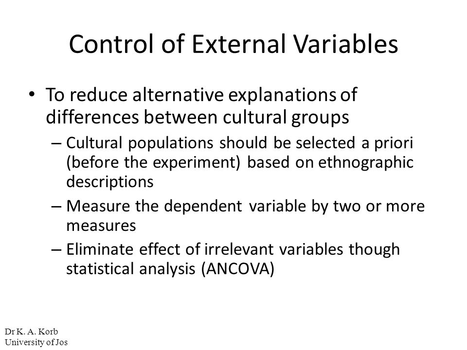 Control of External Variables