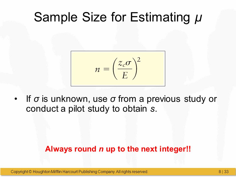Sample Size for Estimating μ