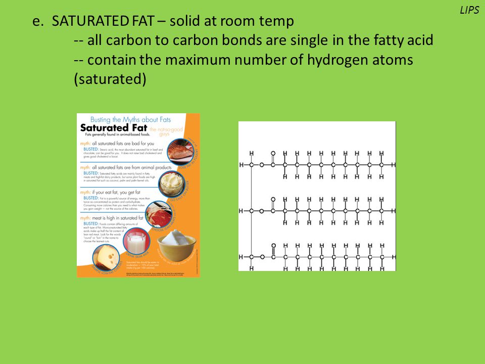e. SATURATED FAT – solid at room temp