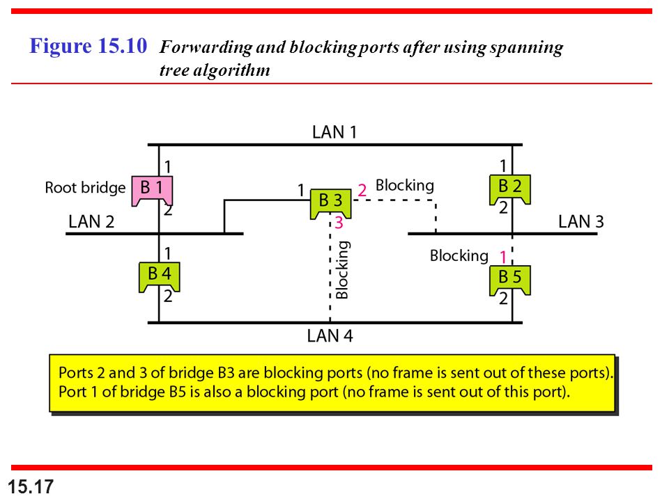 Figure Forwarding and blocking ports after using spanning tree algorithm